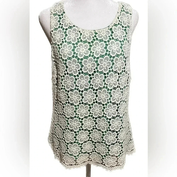 NWT Cremieux green and white crochet sleeveless top - Picture 1 of 6